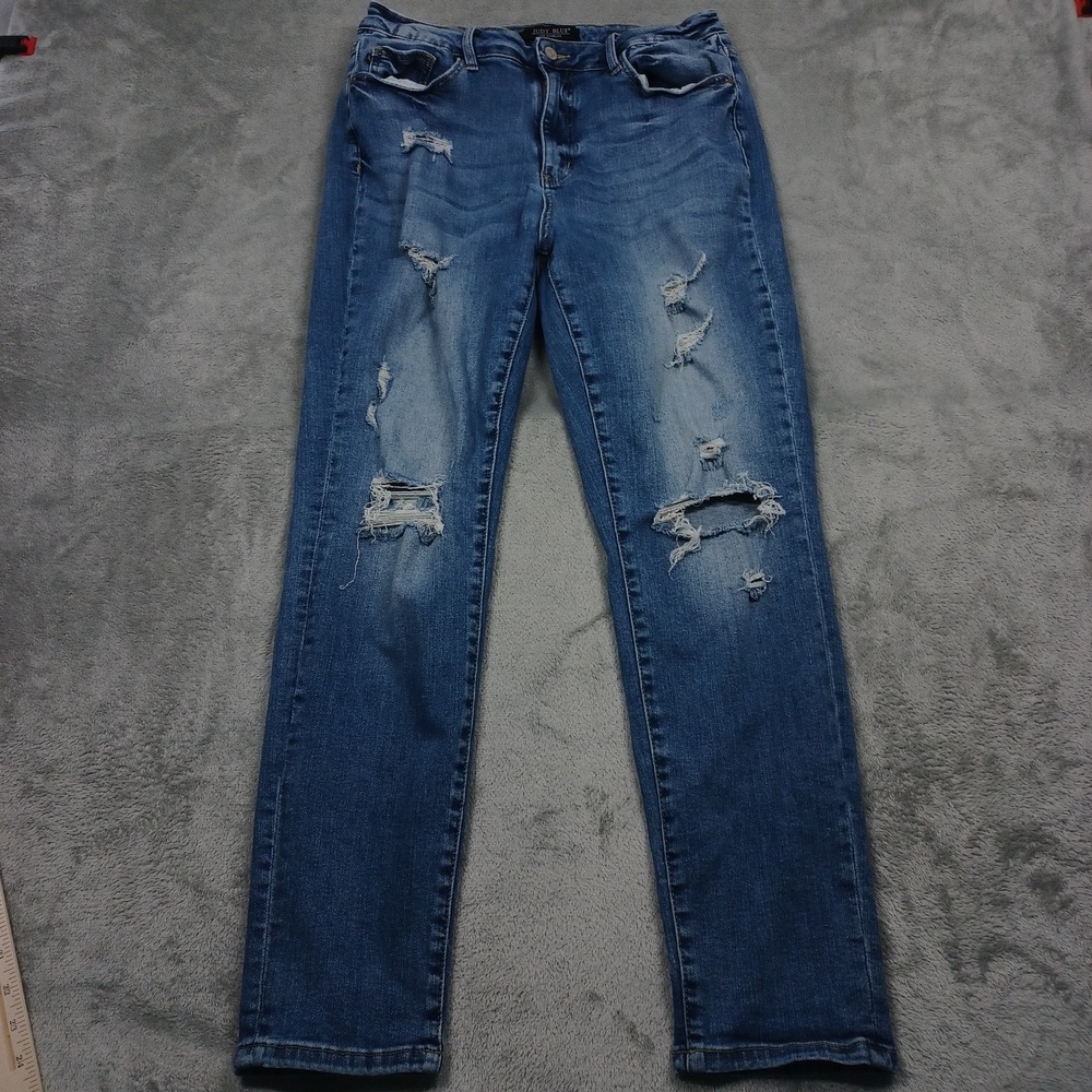 Judy Blue Jeans Womens 32 Blue Denim Boyfriend Fit Distressed Preppy Modern